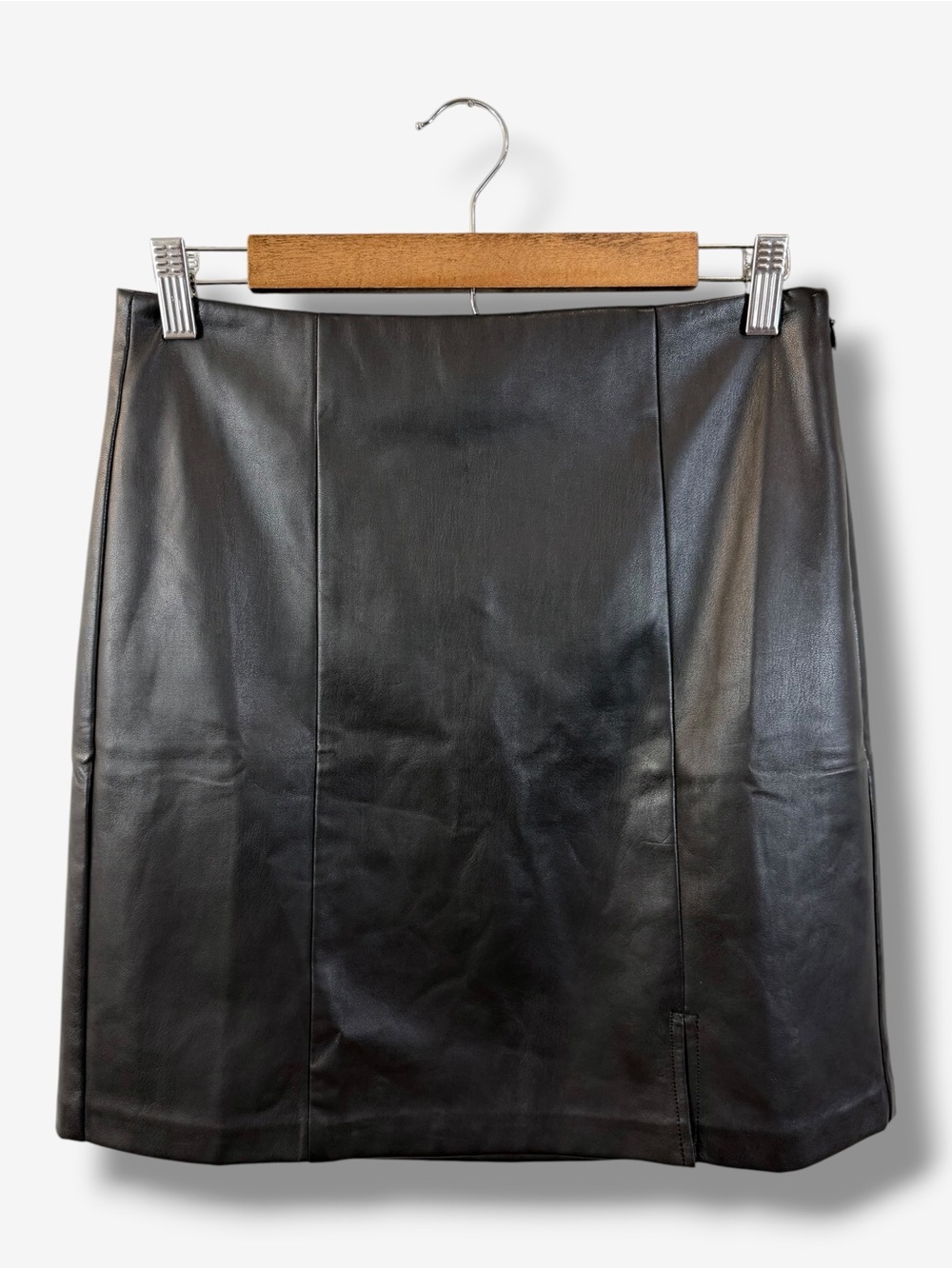 Loft Black Faux Leather Skirt Size 2 Split Front A-Line Flare Preppy Casual